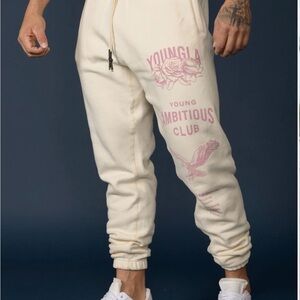 YoungLA Cream and Pink Graphic Joggers for Men